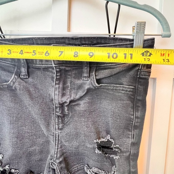 American Eagle Women Jeans Size 0 Short High Rise Jegging Black Distressed Holes - Picture 6 of 11